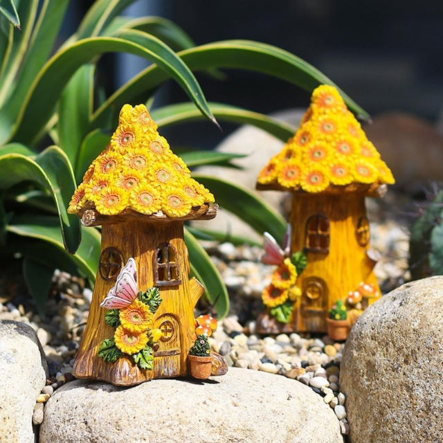 Fairy Sunflower Mushroom Tree House Solar Lamp Figurine (ESG20507)