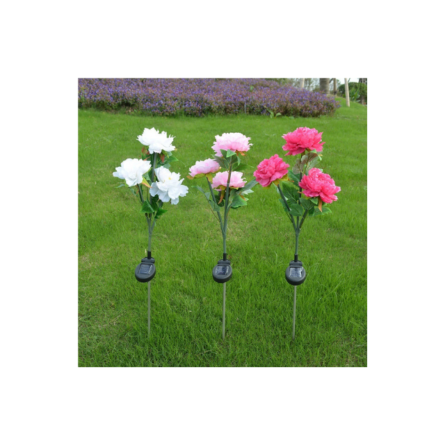Rechargeable by Solar Energy, LED Roses with Leaves Flower Stake (ESG16581)