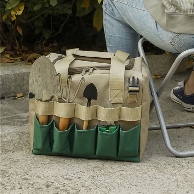 Portable Folding Stool with Detachable Gardening Tools Organizer Bag (ESG18383)