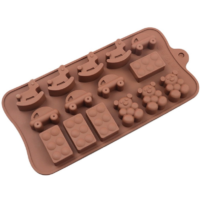 Toy Series Non-Stick Silicone Chocolate, Candy, Cake Mold Toy Brick Blocks and Teddy Bear Mold (ESG17536)