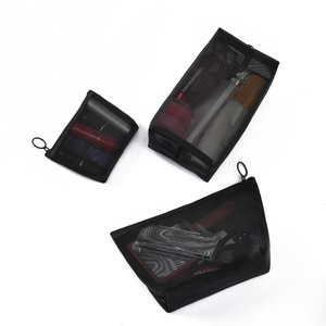 Black Mesh Zipper Cosmetic Pouch Travel Toiletry Organizer Pouch (ESG20872)