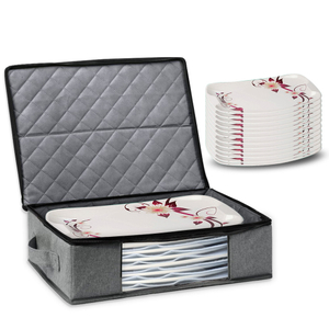 Flat Dishes Storage Bag, Plates Hard Shell Organizer Box with Dividers and Handles (ESG16092)